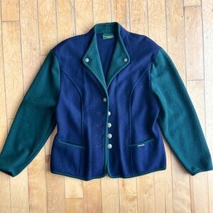 Geiger Navy Green Austria 100% Wool Jacket Vest Cardigan Size 44